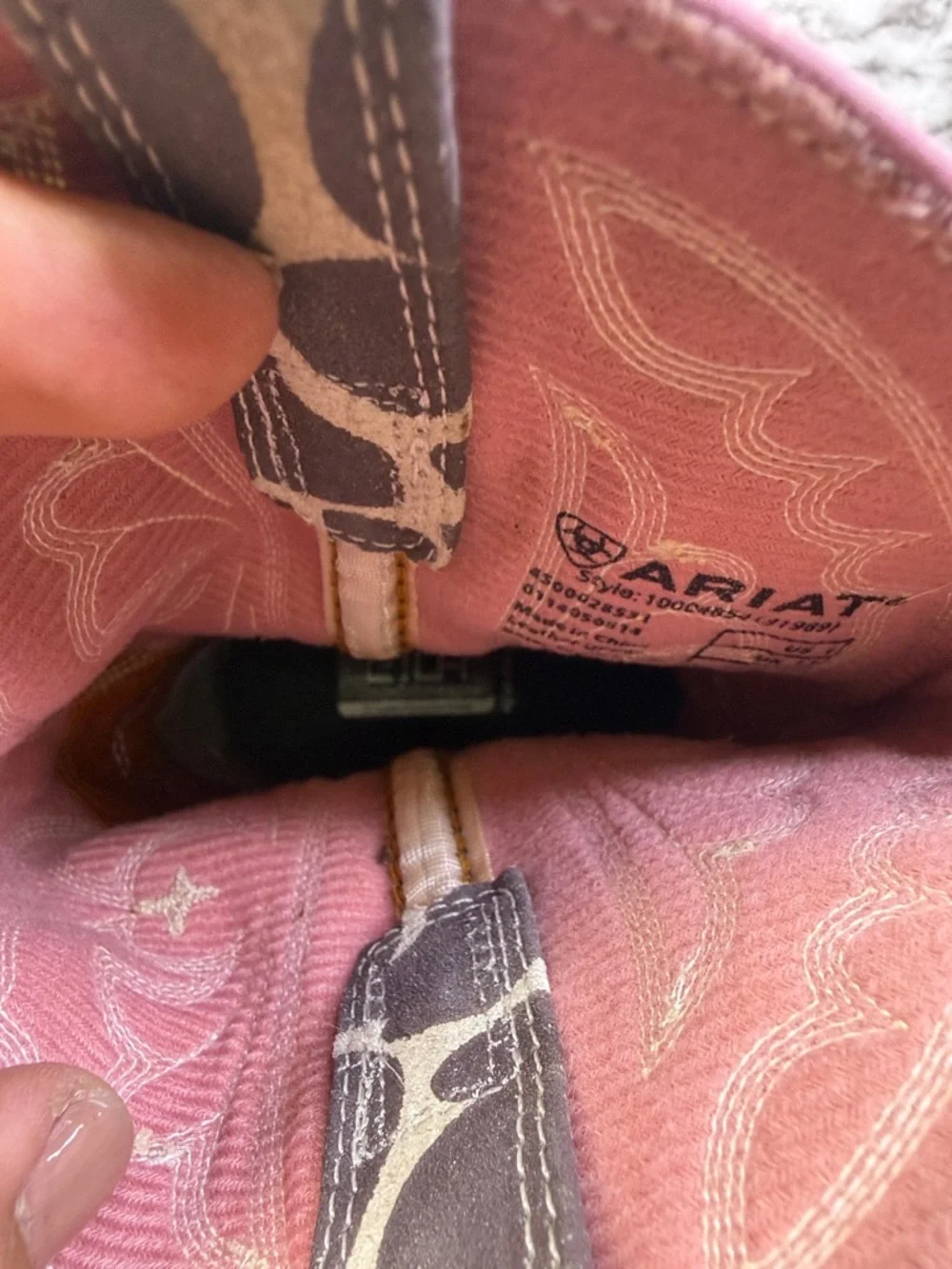 Ariat Brown Leather Cowgirl Boots with Pink & Cream Patterned Shaft size 1